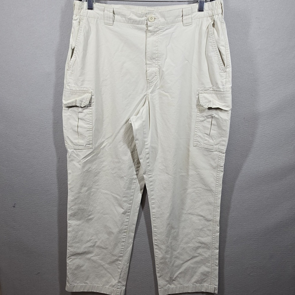 LL Bean Pants Mens 38x32 Beige Comfort Waist Cargo Pockets Outdoor Hiking Cotton